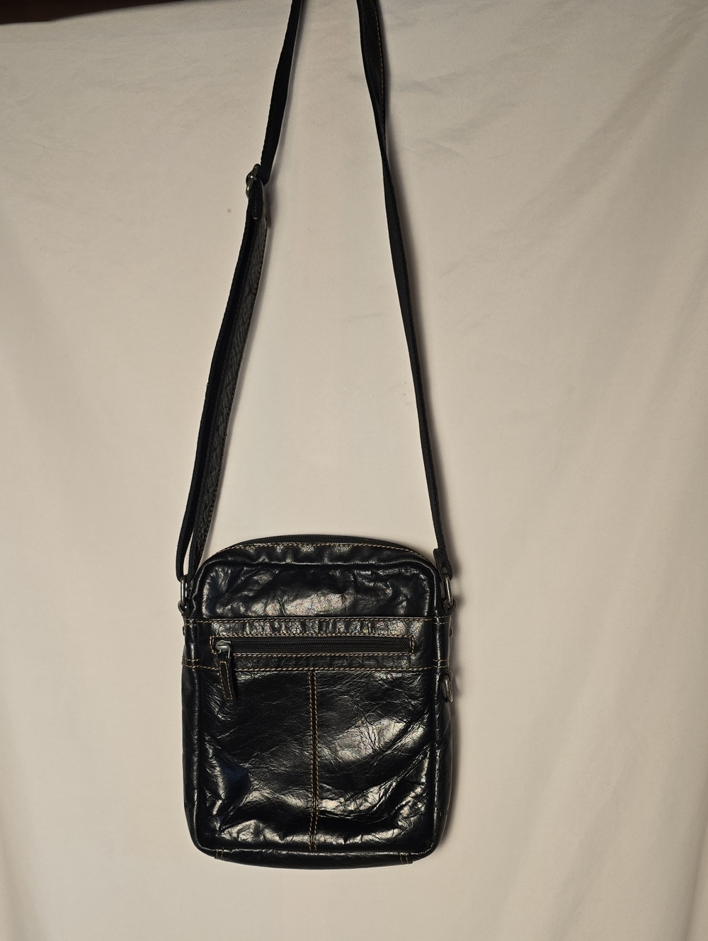 Jack Georges Small Black Leather Messenger Bag with Adjustable Crossbody Strap